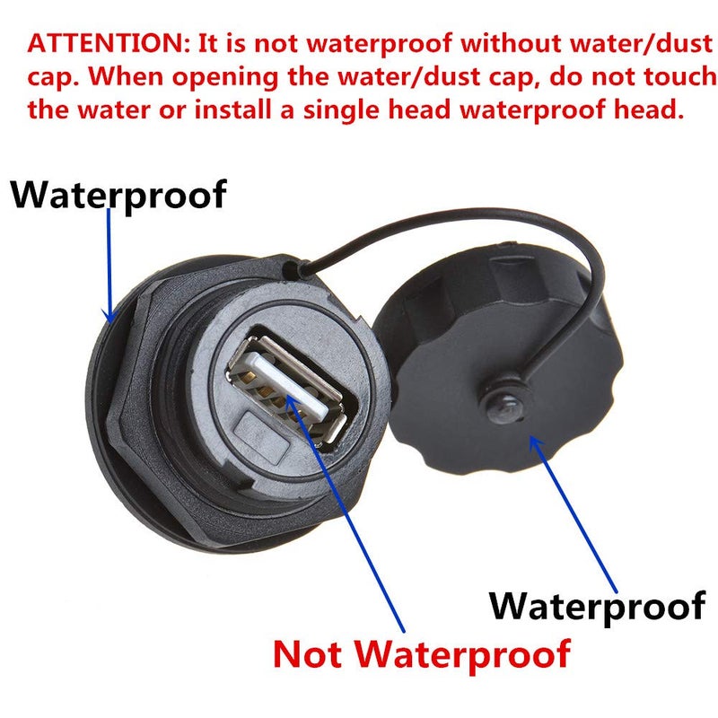 ANMBEST 2PCS Electrical USB2.0 IP67 Waterproof Connector Industrial Standard Double Head Coupler Adapter Female to Female Socket Plug Panel Mount with Waterproof/Dust Cap - Image 4
